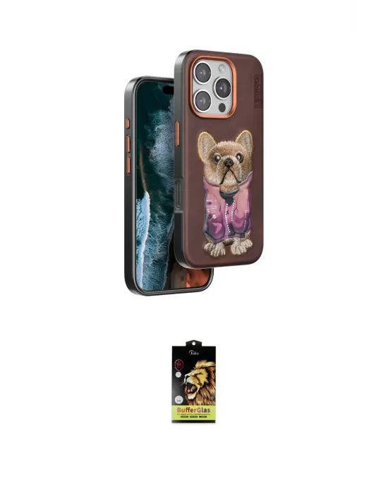 ieg™ iPhone 16 Pro Kılıf İz Minimal Koleksiyonu - Siyah Buffer Cam Ekran Koruyucu