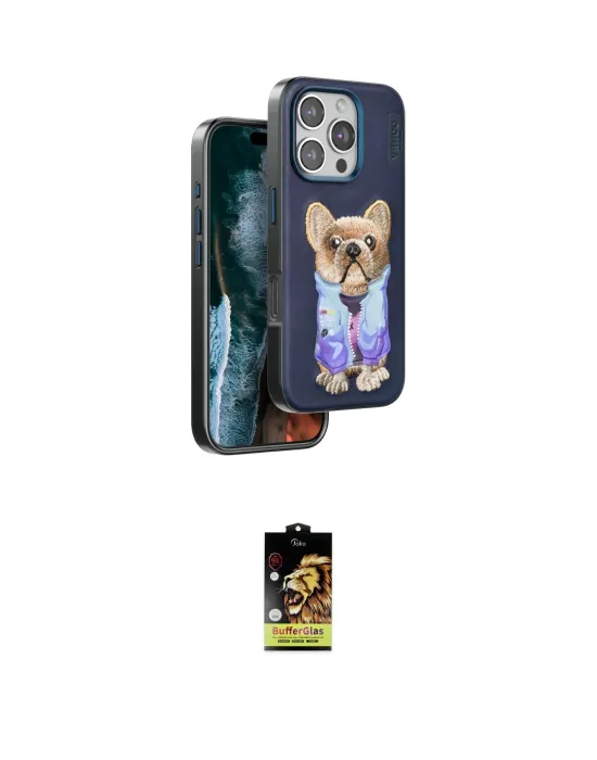 ieg™ iPhone 16 Pro Kılıf İz Minimal Koleksiyonu - Siyah Buffer Cam Ekran Koruyucu