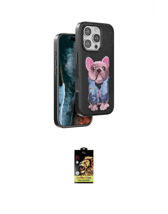 ieg™ iPhone 16 Pro Kılıf İz Minimal Koleksiyonu - Siyah Buffer Cam Ekran Koruyucu