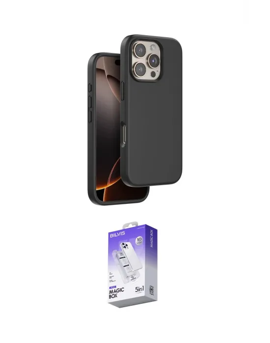 ieg™ iPhone 16 Pro Kılıf Kıvılcım Çizgi Serisi - Siyah Bilvis 5in1 3D Magic Cam Ekran Koruyucu