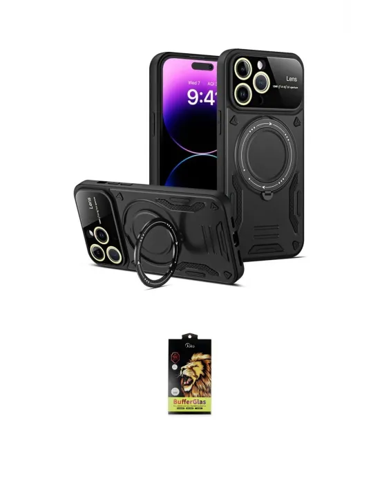 ieg™ iPhone 16 Pro Kılıf Kıvılcım Modern Serisi - Siyah Buffer Cam Ekran Koruyucu