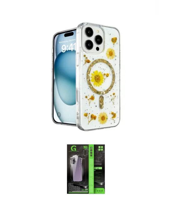 ieg™ iPhone 16 Pro Kılıf Kozmos Doku - Şeffaf 360 Full Body Arka Koruyucu