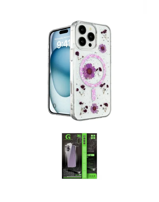 ieg™ iPhone 16 Pro Kılıf Kozmos Doku - Şeffaf 360 Full Body Arka Koruyucu