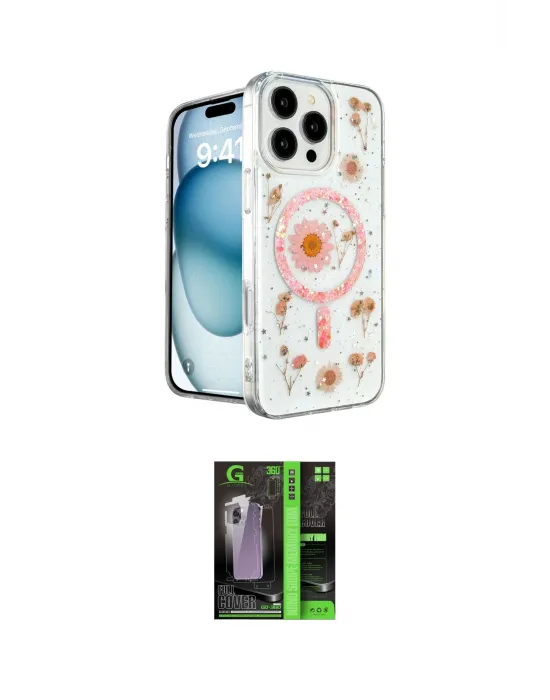ieg™ iPhone 16 Pro Kılıf Kozmos Doku - Şeffaf 360 Full Body Arka Koruyucu