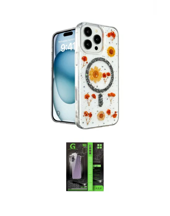 ieg™ iPhone 16 Pro Kılıf Kozmos Doku - Şeffaf 360 Full Body Arka Koruyucu