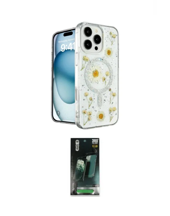ieg™ iPhone 16 Pro Kılıf Kozmos Doku - Siyah 360 Mat Full Body Arka Koruyucu