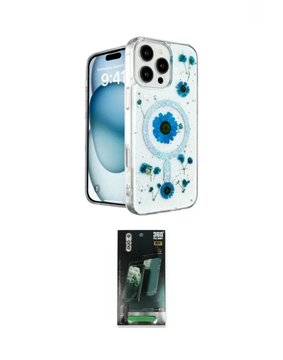 ieg™ iPhone 16 Pro Kılıf Kozmos Doku - Siyah 360 Mat Full Body Arka Koruyucu