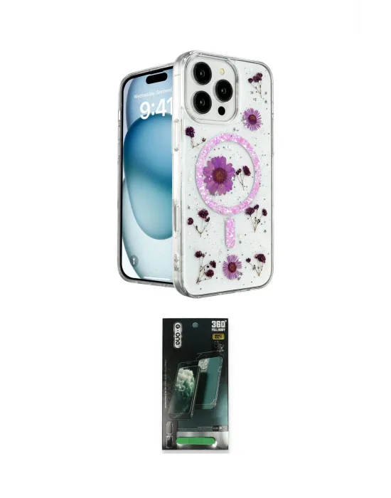 ieg™ iPhone 16 Pro Kılıf Kozmos Doku - Siyah 360 Mat Full Body Arka Koruyucu