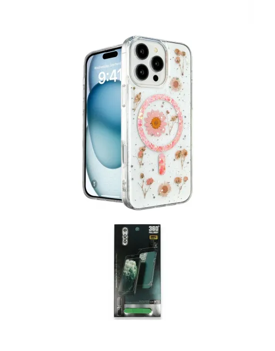 ieg™ iPhone 16 Pro Kılıf Kozmos Doku - Siyah 360 Mat Full Body Arka Koruyucu
