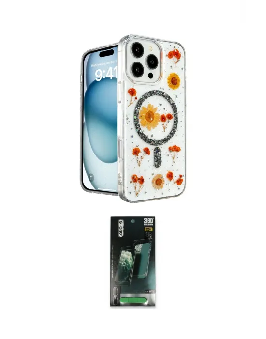 ieg™ iPhone 16 Pro Kılıf Kozmos Doku - Siyah 360 Mat Full Body Arka Koruyucu