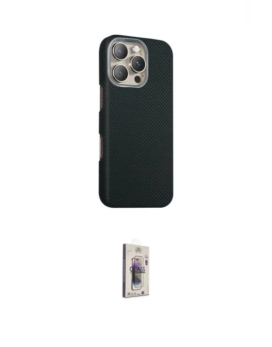 ieg™ iPhone 16 Pro Kılıf Kozmos Klasik Prime - Siyah Bilvis 3D Cam Ekran Koruyucu