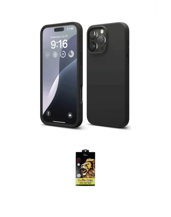 ieg™ iPhone 16 Pro Kılıf Kozmos Yansıma Özel Seri - Siyah Buffer Cam Ekran Koruyucu