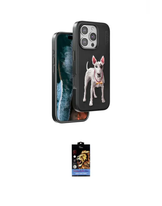 ieg™ iPhone 16 Pro Kılıf Nova Form Koleksiyonu - Siyah Buffer Hayalet Cam Ekran Koruyucu