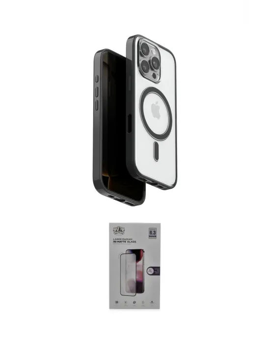 ieg™ iPhone 16 Pro Kılıf Pusula Form Serisi - Siyah Bilvis 3D Mat Cam Ekran Koruyucu