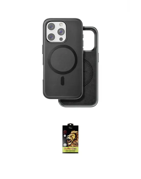 ieg™ iPhone 16 Pro Kılıf Pusula Işık Koleksiyonu - Siyah Buffer Cam Ekran Koruyucu