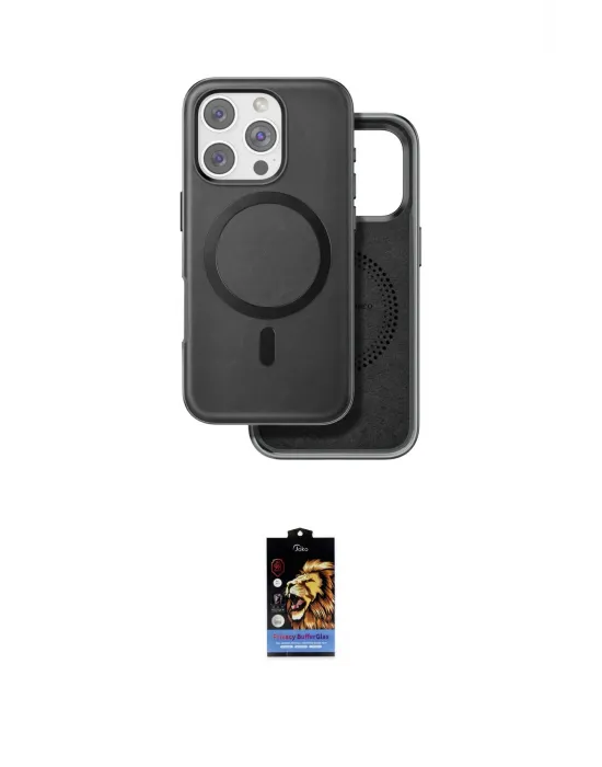 ieg™ iPhone 16 Pro Kılıf Pusula Işık Koleksiyonu - Siyah Buffer Hayalet Cam Ekran Koruyucu