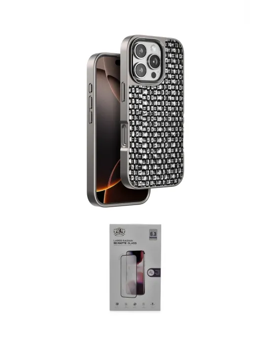 ieg™ iPhone 16 Pro Kılıf Siluet Form Serisi - Siyah Bilvis 3D Mat Cam Ekran Koruyucu