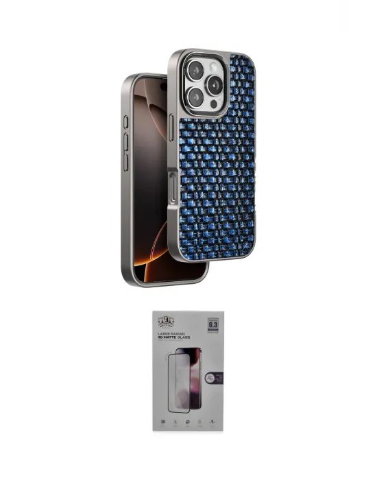 ieg™ iPhone 16 Pro Kılıf Siluet Form Serisi - Siyah Bilvis 3D Mat Cam Ekran Koruyucu