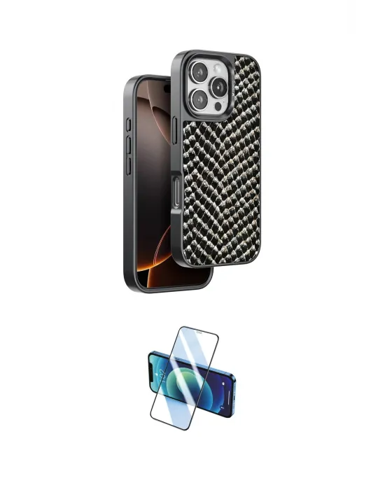 ieg™ iPhone 16 Pro Kılıf Vadi Özel Seri - Siyah 3D Antistatik Cam Ekran Koruyucu