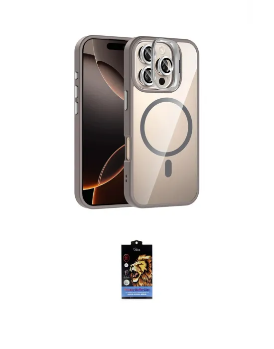 ieg™ iPhone 16 Pro Kılıf Yadigar Asil Koleksiyonu - Siyah Buffer Hayalet Cam Ekran Koruyucu