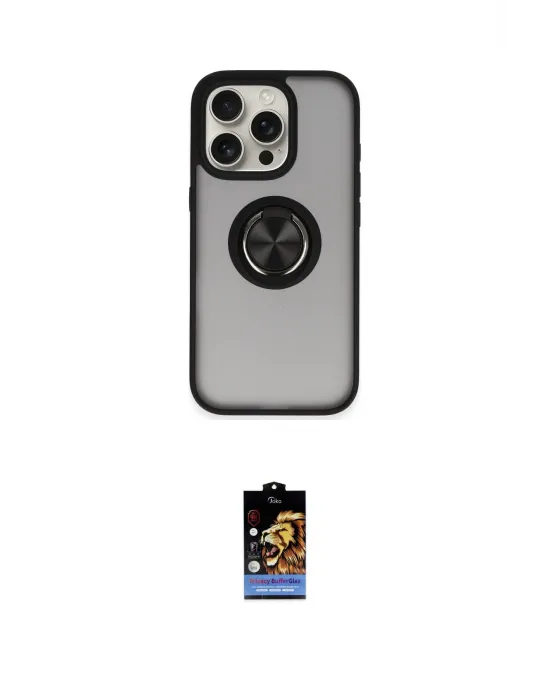 ieg™ iPhone 16 Pro Kılıf Yörünge Çizgi - Siyah Buffer Hayalet Cam Ekran Koruyucu