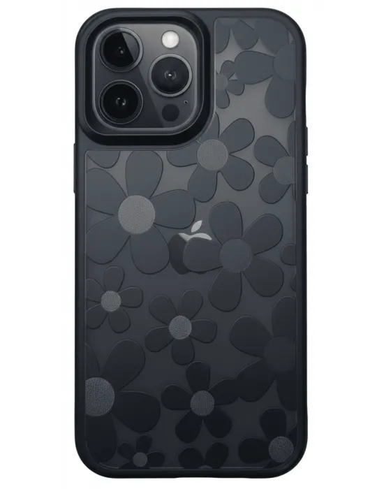 ieg™ İphone 16 Pro Max Çiçekli Kılıf Bağlama Aparatlı Siyah