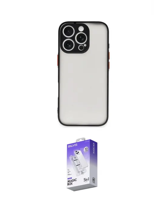 ieg™ iPhone 16 Pro Max Kılıf Ahenk Çizgi Serisi - Siyah Bilvis 5in1 3D Magic Cam Ekran Koruyucu