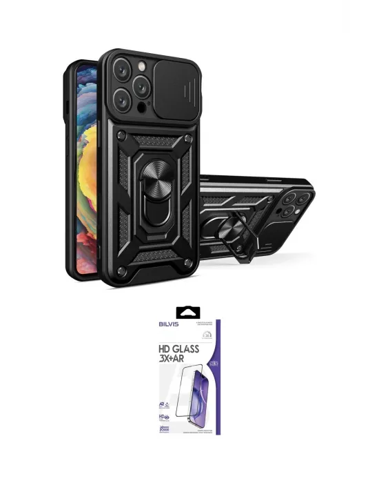 ieg™ iPhone 16 Pro Max Kılıf Ahenk Klasik - Siyah Bilvis 3X AR HD Cam Ekran Koruyucu