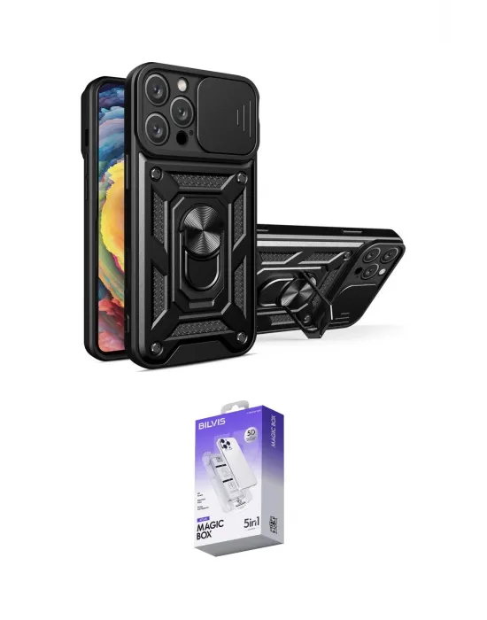 ieg™ iPhone 16 Pro Max Kılıf Ahenk Klasik - Siyah Bilvis 5in1 3D Magic Cam Ekran Koruyucu