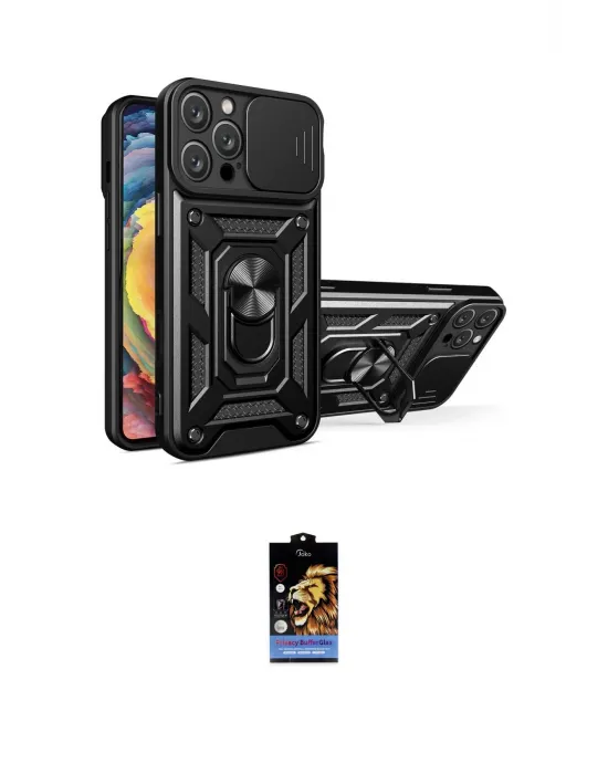 ieg™ iPhone 16 Pro Max Kılıf Ahenk Klasik - Siyah Buffer Hayalet Cam Ekran Koruyucu