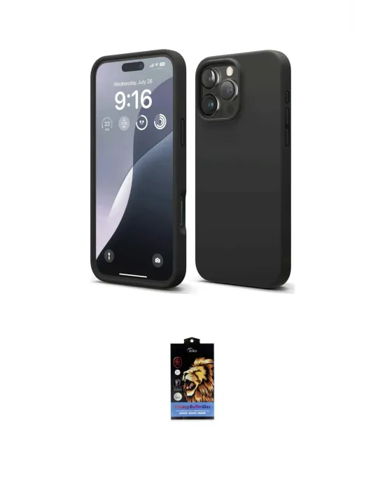 ieg™ iPhone 16 Pro Max Kılıf Ahenk Serisi - Siyah Buffer Hayalet Cam Ekran Koruyucu
