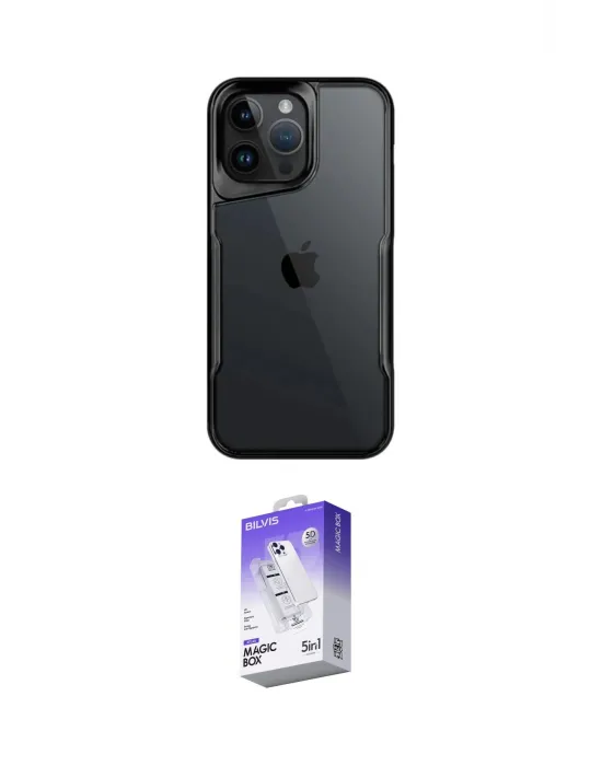 ieg™ iPhone 16 Pro Max Kılıf Akış Çizgi Koleksiyonu - Siyah Bilvis 5in1 3D Magic Cam Ekran Koruyucu
