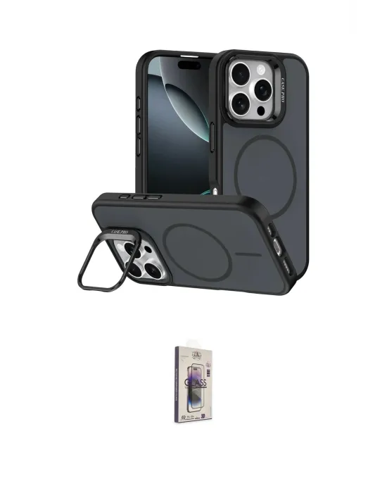 ieg™ iPhone 16 Pro Max Kılıf Çekirdek Klasik - Siyah Bilvis 3D Cam Ekran Koruyucu