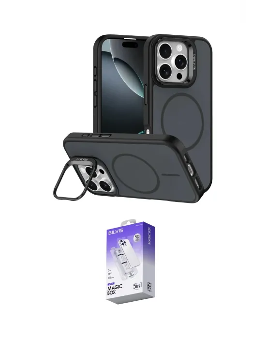 ieg™ iPhone 16 Pro Max Kılıf Çekirdek Klasik - Siyah Bilvis 5in1 3D Magic Cam Ekran Koruyucu