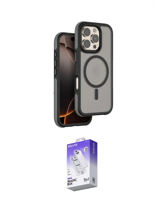 ieg™ iPhone 16 Pro Max Kılıf Çekirdek Minimal Prime - Siyah Bilvis 5in1 3D Magic Cam Ekran Koruyucu