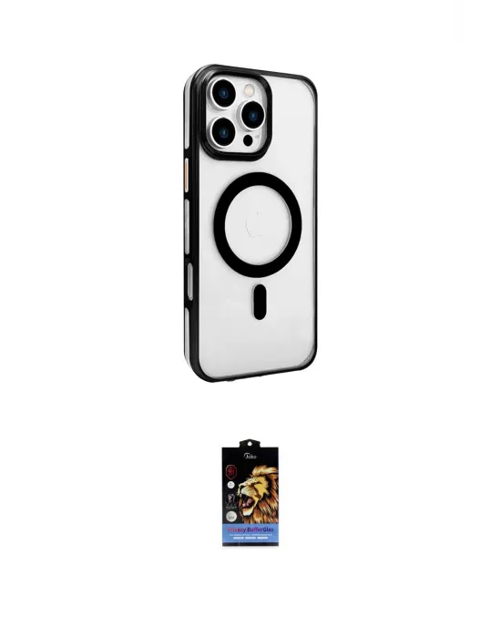 ieg™ iPhone 16 Pro Max Kılıf Doruk Doku Özel Seri - Siyah Buffer Hayalet Cam Ekran Koruyucu