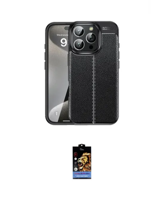 ieg™ iPhone 16 Pro Max Kılıf Doruk Klasik Özel Seri - Siyah Buffer Hayalet Cam Ekran Koruyucu