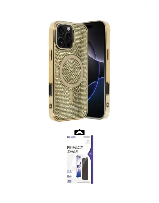 ieg™ iPhone 16 Pro Max Kılıf Eksen Çizgi - Siyah Bilvis 3X AR Hayalet Cam Ekran Koruyucu