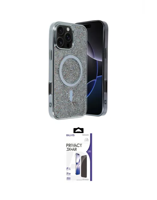 ieg™ iPhone 16 Pro Max Kılıf Eksen Çizgi - Siyah Bilvis 3X AR Hayalet Cam Ekran Koruyucu