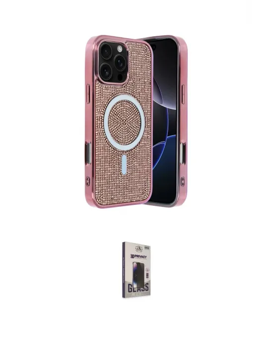ieg™ iPhone 16 Pro Max Kılıf Eksen Çizgi - Siyah Bilvis Hayalet Cam Ekran Koruyucu