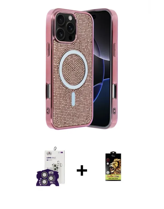 ieg™ iPhone 16 Pro Max Kılıf Eksen Çizgi - Siyah Buffer Cam Ekran Koruyucu + Bilvis Titan Kamera Lens - GS