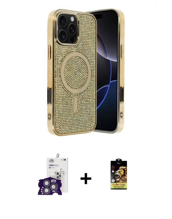 ieg™ iPhone 16 Pro Max Kılıf Eksen Çizgi - Siyah Buffer Cam Ekran Koruyucu + Bilvis Titan Kamera Lens - GS