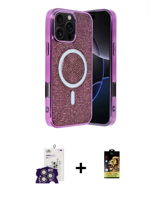 ieg™ iPhone 16 Pro Max Kılıf Eksen Çizgi - Siyah Buffer Cam Ekran Koruyucu + Bilvis Titan Kamera Lens - GS