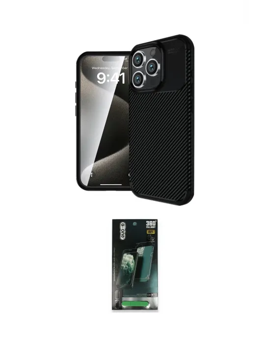 ieg™ iPhone 16 Pro Max Kılıf Eksen Form Prime - Siyah 360 Mat Full Body Arka Koruyucu