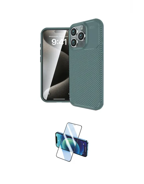 ieg™ iPhone 16 Pro Max Kılıf Eksen Form Prime - Siyah 3D Antistatik Cam Ekran Koruyucu