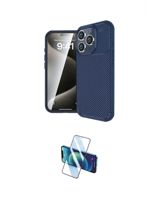 ieg™ iPhone 16 Pro Max Kılıf Eksen Form Prime - Siyah 3D Antistatik Cam Ekran Koruyucu