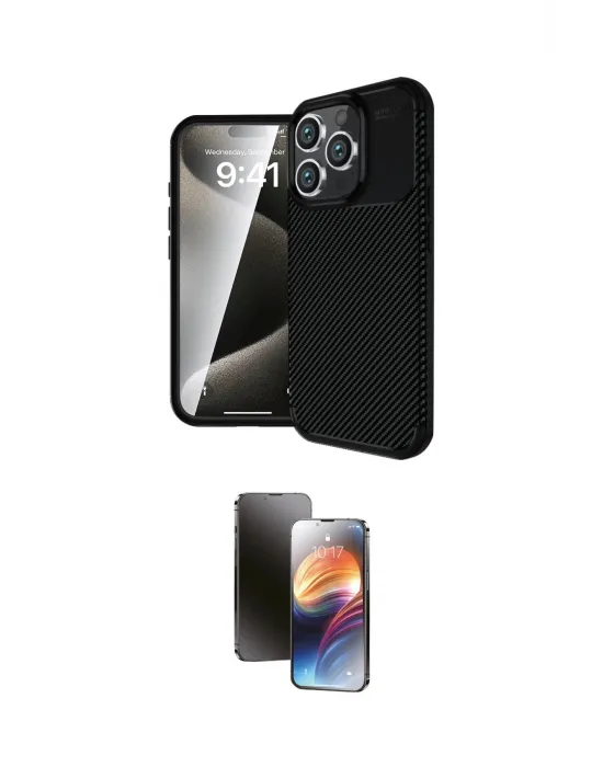 ieg™ iPhone 16 Pro Max Kılıf Eksen Form Prime - Siyah 3D Antistatik Mat Seramik Nano Ekran Koruyucu