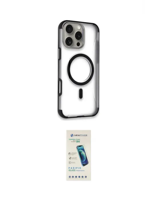 ieg™ iPhone 16 Pro Max Kılıf Eksen Klasik Koleksiyonu - Şeffaf Pasifik Cam Ekran Koruyucu
