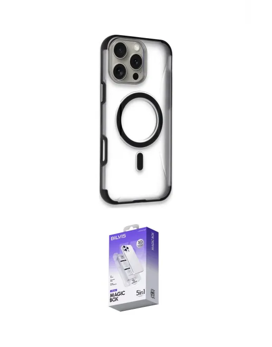 ieg™ iPhone 16 Pro Max Kılıf Eksen Klasik Koleksiyonu - Siyah Bilvis 5in1 3D Magic Cam Ekran Koruyucu
