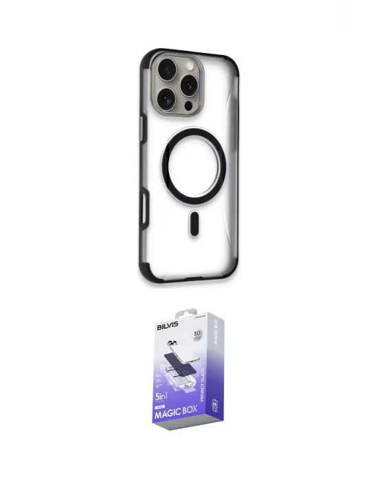 ieg™ iPhone 16 Pro Max Kılıf Eksen Klasik Koleksiyonu - Siyah Bilvis 5in1 5D Magic Hayalet Cam Ekran Koruyucu